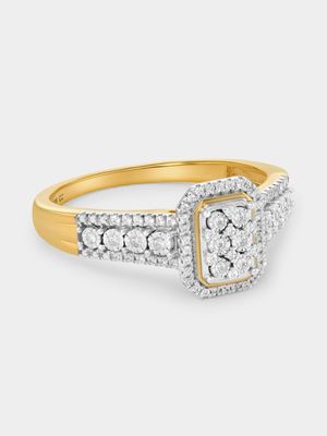 Yellow Gold 0.20ct Diamond Rectangle Halo Multi-Stone Ring