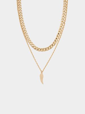 Men's Gold 2 Layer Pendant Necklace