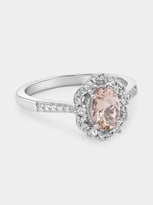 Rose Gold  Morganite & Lab Grown Diamond Oval Halo Ring