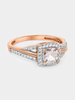 Rose Gold Diamond & Pink Morganite Cushion Halo Ring
