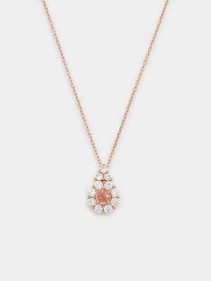 Rose Plated Sterling Silver Morganite Cubic Zirconia Cluster Pendant