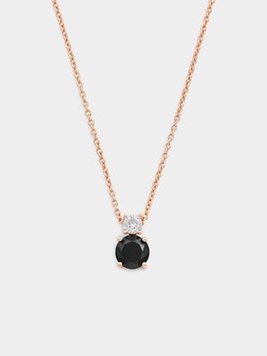 Rose Plated Sterling Silver Black Cubic Zirconia Duo Pendant