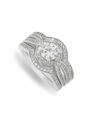 Sterling Silver & Cubic Zirconia Vintage-Style Chapel Triple Set Ring