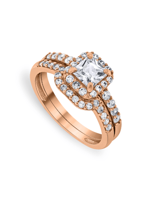 Rose Gold Cubic Zirconia Square Halo Twin Set