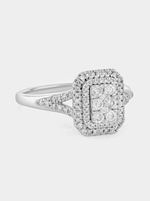 White Gold 0.50ct Diamond Rectangle Cluster Double Halo Ring