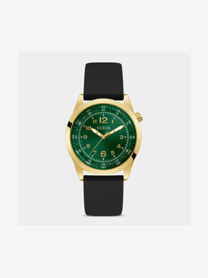 Guess Max Gold Plated Green Dial Black Silicone Watch