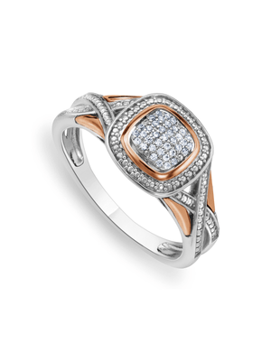 Rose Gold & Sterling Silver Diamond Cushion Crossover Ring