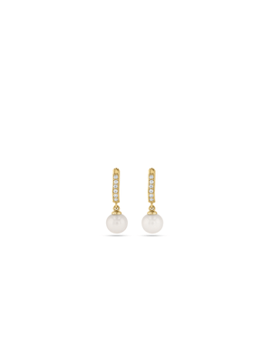 Yellow Gold & Cubic Zirconia Women’s Freshwater Pearl Drop Earrings
