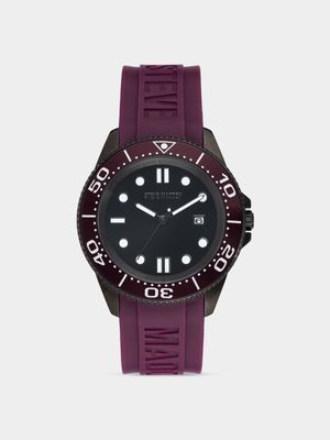 Steve Madden Women's Gunmetal Plated & Purple Embossed Silicone Bracelet Watch