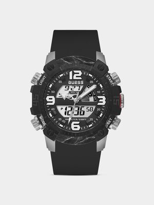 Guess Men’s Slate Silver & Black Plated Stainless Steel Anadigi Silicone Watch