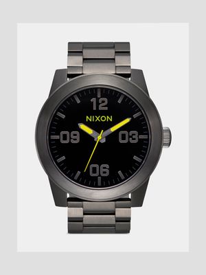 Nixon Men's Corporal SS Gunmetal Plated, Black & Lime Stainless Steel Watch