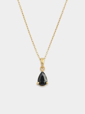Gold Plated Sterling Silver Black Cubic Zirconia Pear Pendant