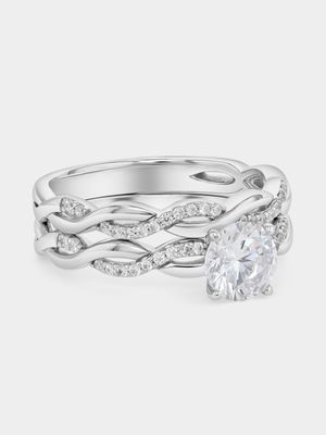 Cheté Sterling Silver Cubic Zirconia Solitaire Twinset Ring