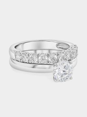 Cheté Sterling Silver Cubic Zirconia Solitaire Eternity Twinset Ring