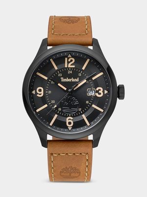 Timberland Blake Black Plated Black Dial Tan Leather Watch