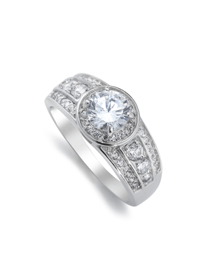 Sterling Silver Cubic Zirconia Round-Cut Dress Ring
