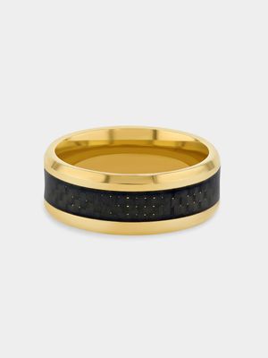 Stainless Steel 2-Tone Gold Plated Black Carbon Forged Ring