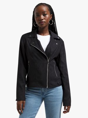 Women's Black Suede Biker Jacket