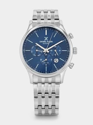 Daniel Klein Silver Plated Blue Dial Stainless Steel Chronograph Bracelet Watch