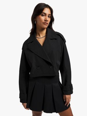 Women's Black Cropped Trench Jacket
