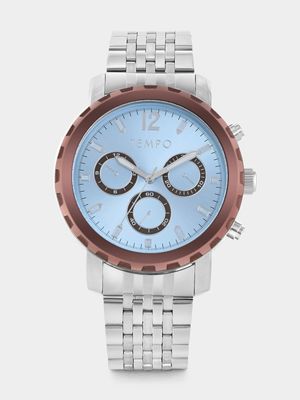 Tempo Premium Silver & Brown Plated Blue Dial Bracelet Watch