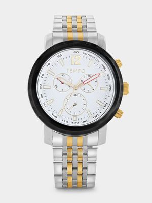 Tempo Premium Gold & Black Plated Silver Tone Dial Two-Tone Bracelet Watch