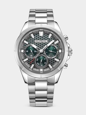 Police Malawi Stainless Steel Green & Grey Dial Chronographic Bracelet Watch