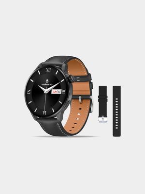 Volkano Fit Forte Series Black Leather & Silicone Smart Watch