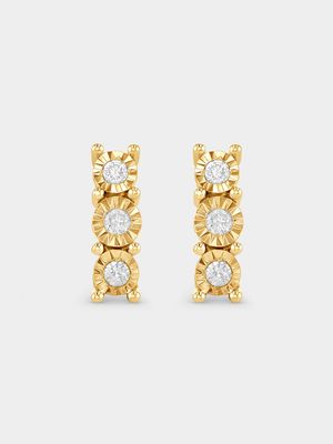 Yellow Gold Diamond Illusion 3-Stone Stud Earrings