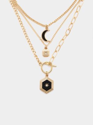 Women's Gold Crescent Moon Multi Layer Necklace