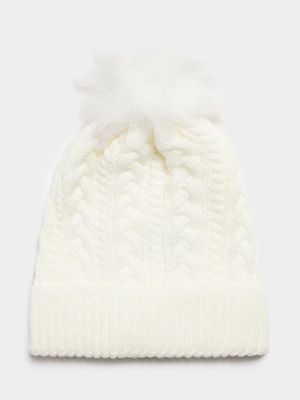Jet Younger Girls Cable Knit Pompom Beanie