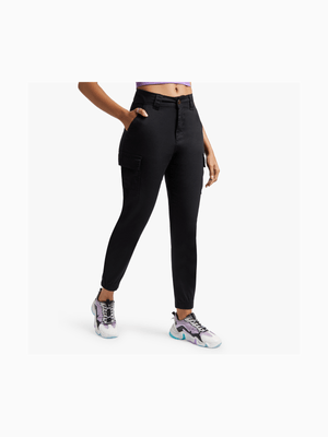 Women's Black Utility Pants With Elastic Waistband
