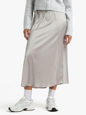 Women's Grey Satin Skirt