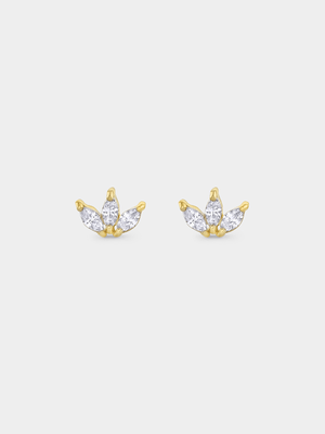 Yellow Gold Plated Cubic Zirconia Marquise Trio Stud Earrings