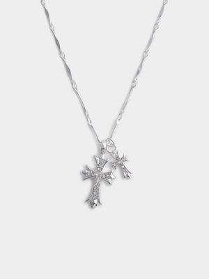 Pretty Diamante Crosses Pendant Necklace