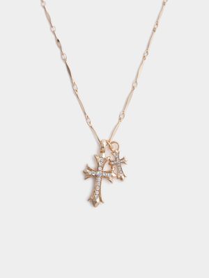 Pretty Diamante Crosses Pendant Necklace