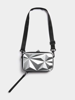 Men's Silver Geometric Pouch Bag