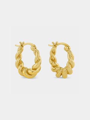 Yellow Gold Plated Chunky Twisted Hoop Earrings