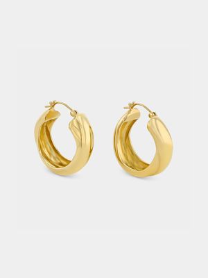 Yellow Gold Plated Bold Crossover Hoop Earrings