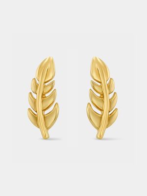 Yellow Gold Plated Feather Stud Earrings