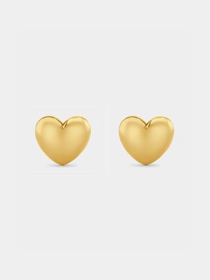 Yellow Gold Plated Puff Heart Stud Earrings