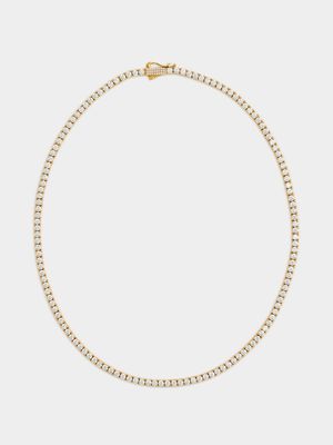 Gold Plated Sterling Silver Cubic Zirconia Tennis Necklace