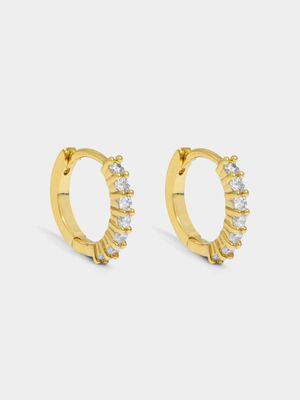 18ct Gold Plated Dainty Clawset Half Eternity Huggie Earrings
