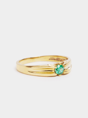 Gold Tone May Birthstone CZ Emerald Pinky Ring