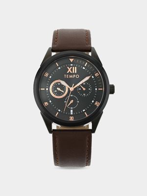 Tempo  Men's Black tone Analogue  Leather Watch