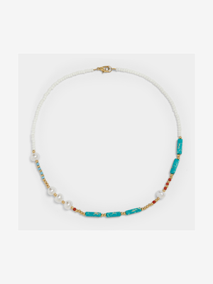 Multicolor Beaded Necklace with Pearl Detail