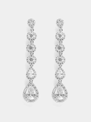 Rhodium Plated Drops with CZ's Earrings