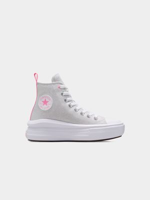 Junior Grade-School Converse Star Move Platform Sparkle Silver/Pink Sneakers