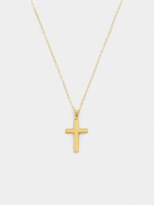 Yellow Gold and Sterling Silver Plain Bold Cross on Chain