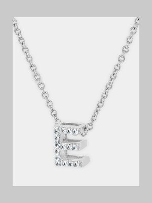 CZ Initial Necklace E Silver Plated